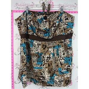 MXM tank top tiki wooden halter Brown, Blue & Beige Printed Halter Tank Top